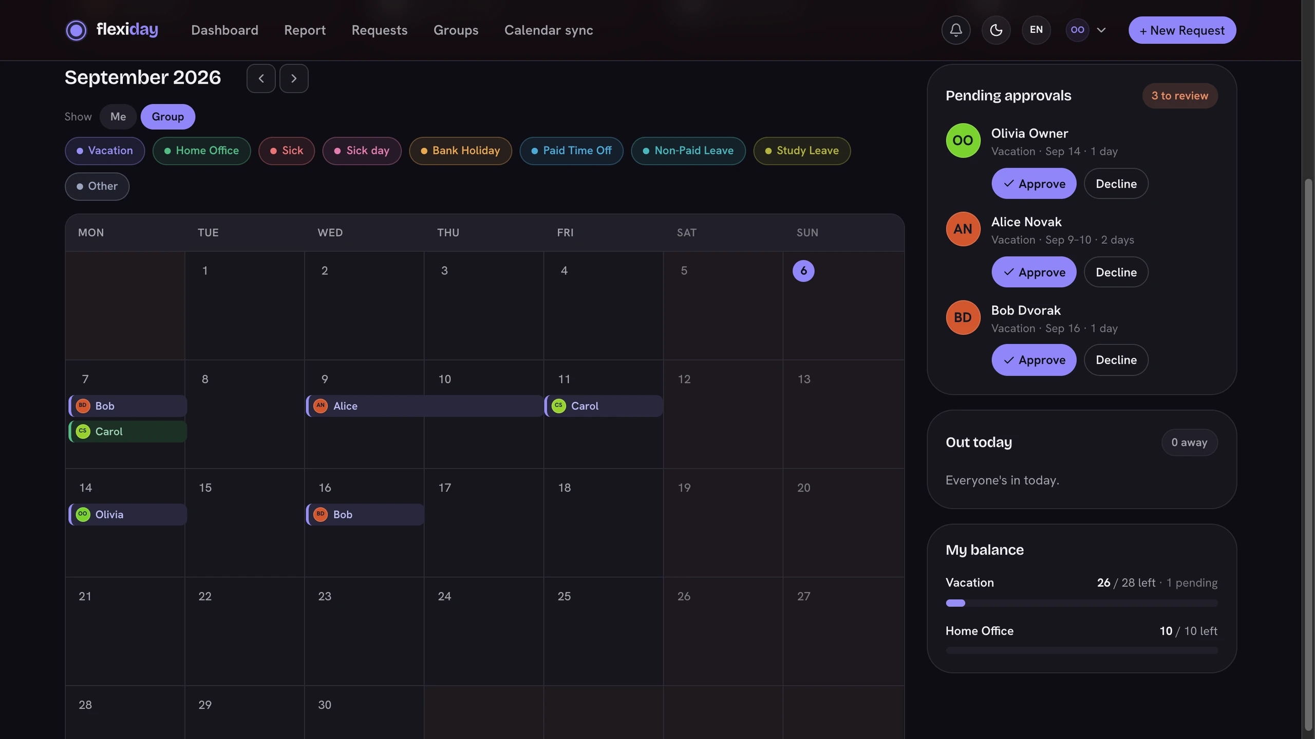 Screenshot of the flexiday project.